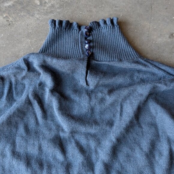 Tahari Blue Ruffle Mock Neck Silk Cashmere Knit Top small - Picture 8 of 9